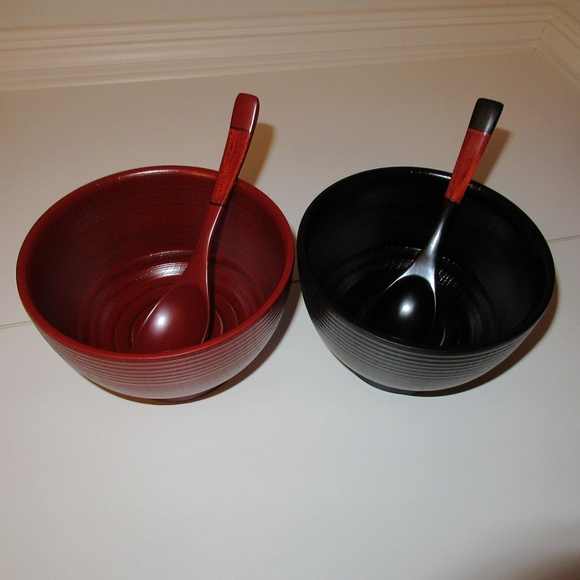 Japanese Lacquerware Ramen Bowls with spoons - Picture 5 of 12